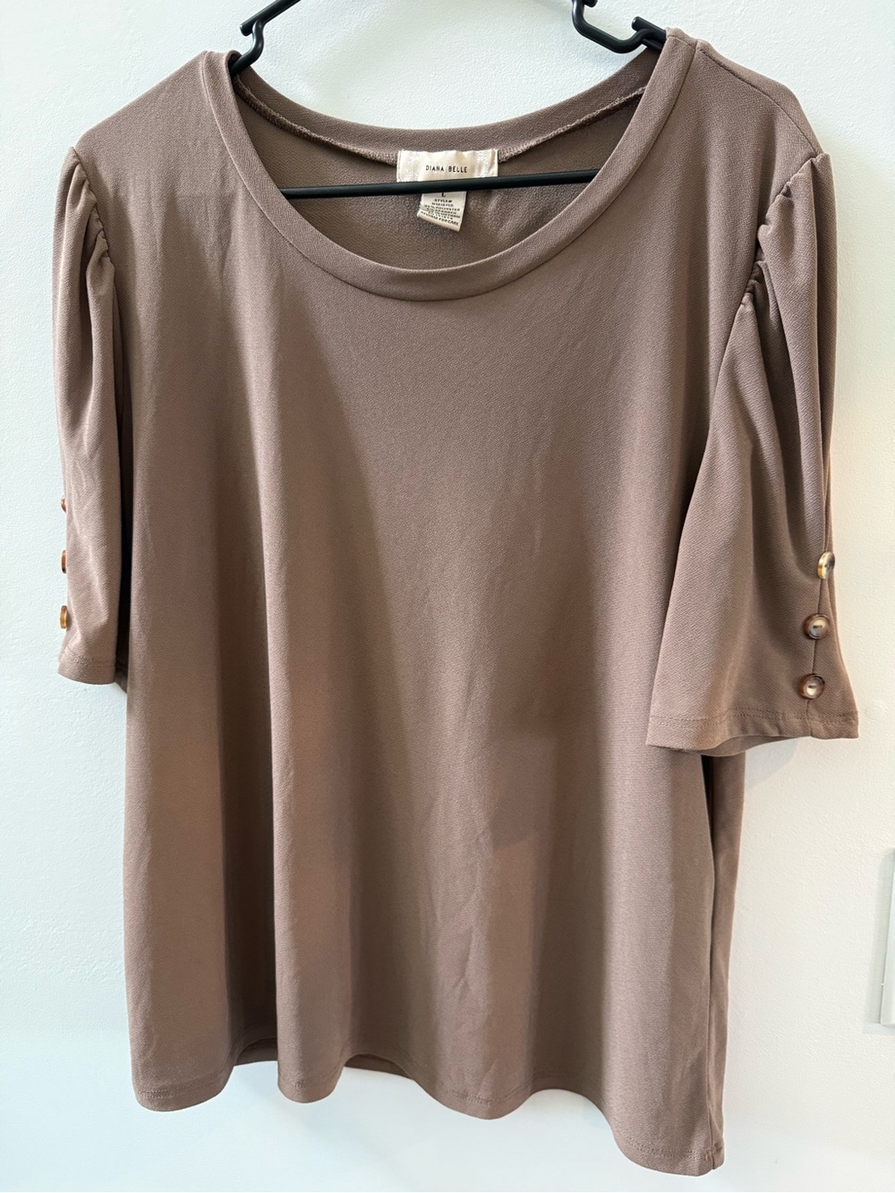 Diana Belle Taupe Short Sleeve Button-Sleeve Tee